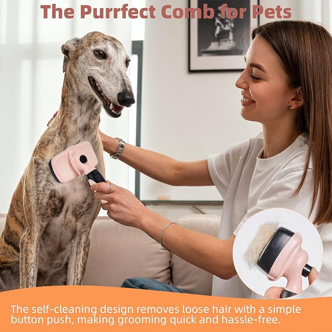 3PCS Cat & Dog Brush Set: Slicker & Deshedding Brush, Dematting Comb, and Bath Brush – Premium Grooming Tools for Shedding & Tangle-Free Fur (pink)-PawvioPets