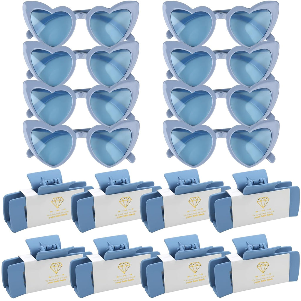 16pcs Bridesmaid Proposal Gifts 4.1inch square Matte Bachelorette Claw Clips Sunglasses set of 12 Girls Trendy Cute Hair Clips for Wedding Party Favors(16pcs Dusty Blue)