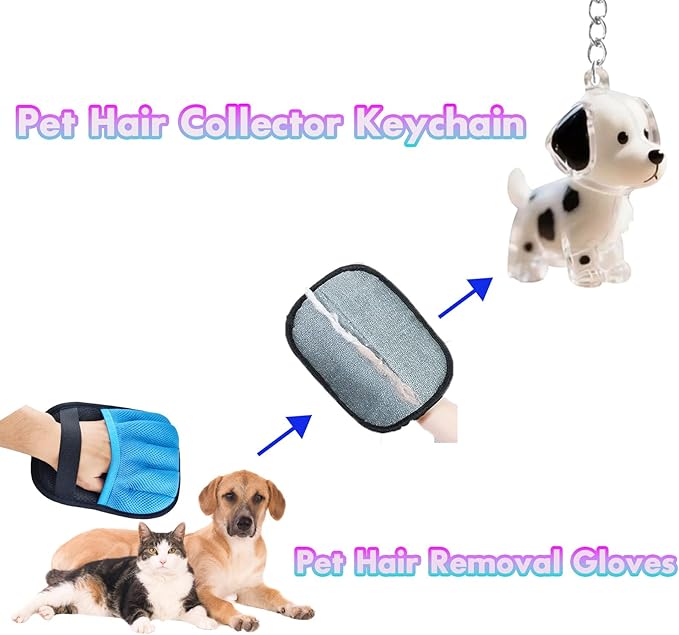 Blue Pet Hair Removal Gloves for Dogs,Pet Hair Collector Keychain,Five-Finger Cat Grooming Gloves ,Reusable Electrostatic Pet Hair Removal Tool for Furniture,Car,Couch,Carpet,Essential Pet Supplies-PawvioPets