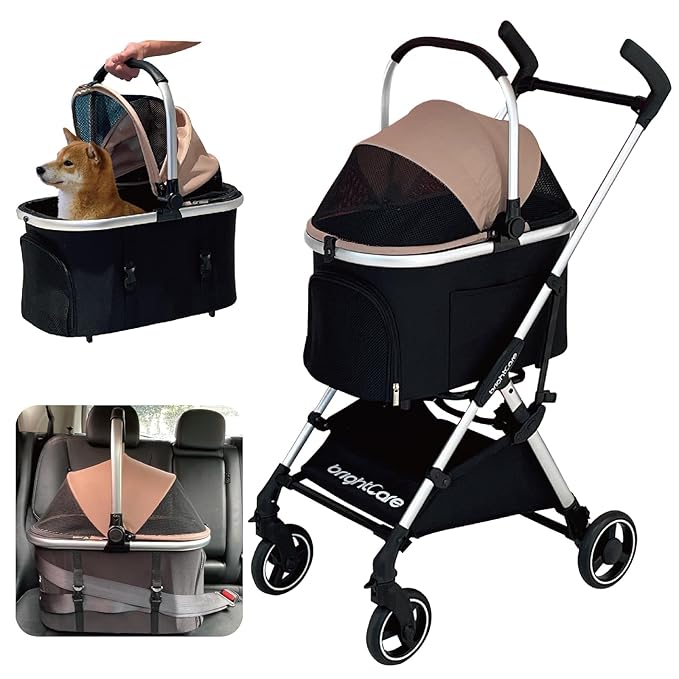 3-in-1 Small Pet Carrier with Stroller for Small Dogs & Cats Under 20 lb – Removable Carrier Converts to Car Seat – Lightweight, One-Hand Fold, No-Zipper Entry-PawvioPets
