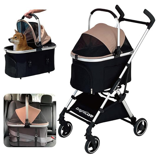 3-in-1 Small Pet Carrier with Stroller for Small Dogs & Cats Under 20 lb – Removable Carrier Converts to Car Seat – Lightweight, One-Hand Fold, No-Zipper Entry-PawvioPets