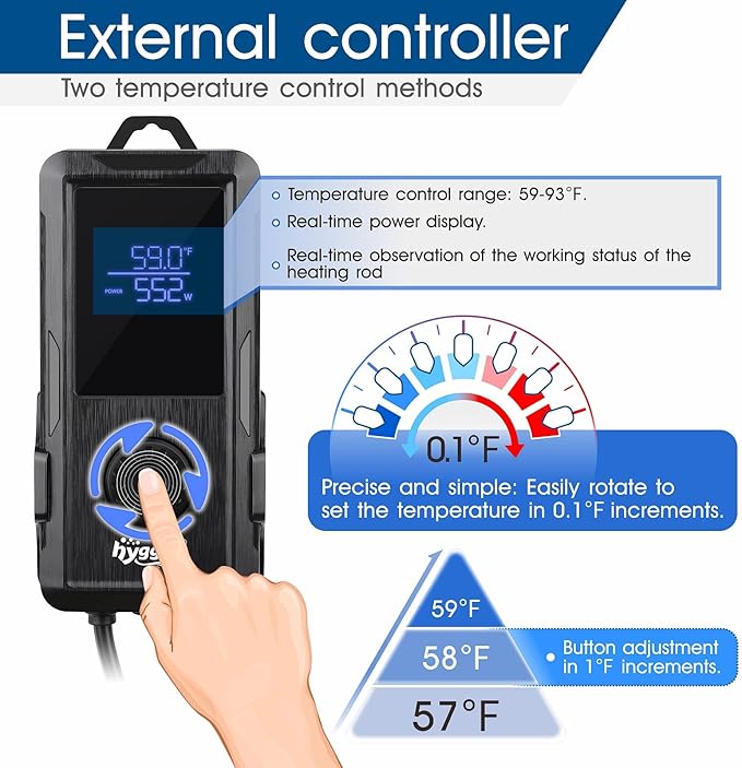 hygger Aquarium Heater 500W/800W/1000W,Fish Tank Heater with Danger Warning Automatically Stops Heating System and Digital LED Controller,for Freshwater or Saltwater 110-240 Gallon Tank-PawvioPets