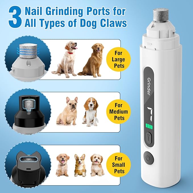 Dog Nail Grinder, 7-Speed Quiet Electric Dog Nail Trimmers, Dog Nail Clippers with Sponge Dust Collection & File for Small Medium Large Dogs, Rechargeable Pet Paw Grooming Supplies Kit-PawvioPets