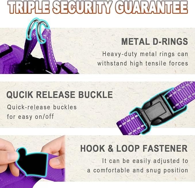Dog Harness Step in Dog Vest Harness, Reflective Adjustable Puppy No Pull Harness Breathable Soft for Small and Medium Dogs Cats, Purple, S-PawvioPets