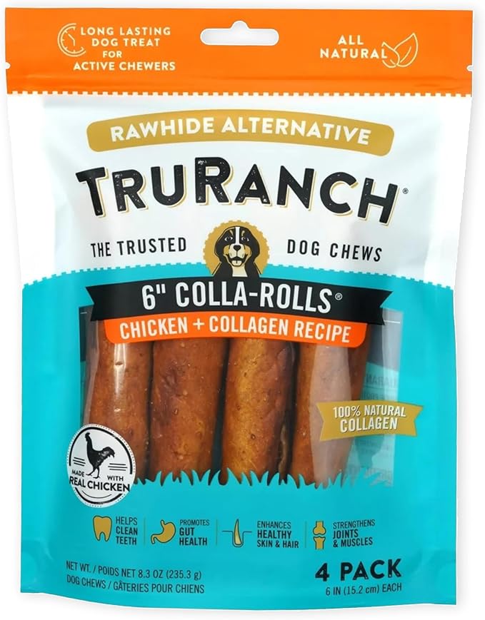 Collagen Rolls - 6" Collagen Rolls for Dogs - Long Lasting Healthy Joint Support Dog Treat - Rawhide Alternative - Skin & Coat Health - Made with Real Chicken, 1 Bag, 4 Count-PawvioPets