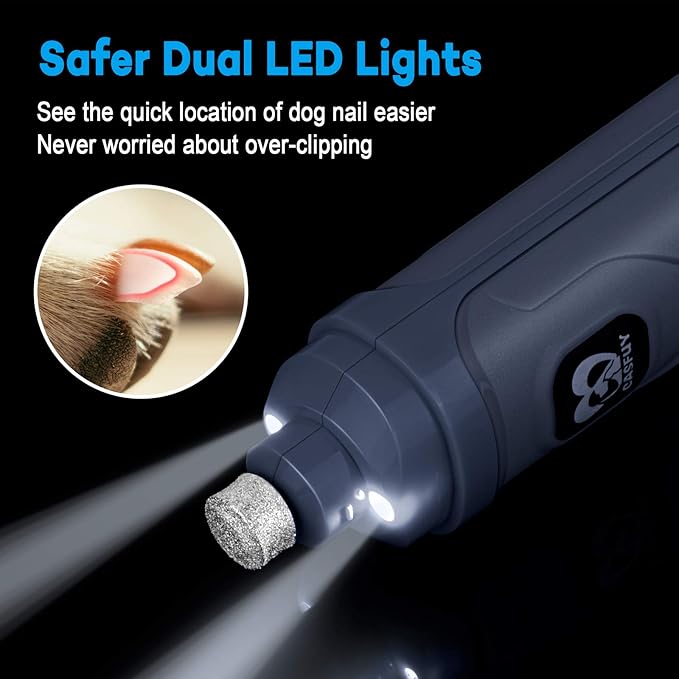 Casfuy Dog Nail Grinder with 2 LED Light - New Version 2-Speed Powerful Electric Pet Nail Trimmer Professional Quiet Painless Paws Grooming & Smoothing for Small Medium Large Dogs and Cats (Blue)-PawvioPets