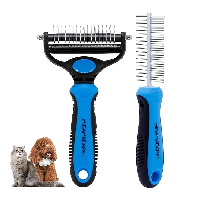 2-in-1 Shedding Brush and Detangling Comb Combo,Small Dog Stripping Brush, Dog and Cat Grooming Comb, 17 Stainless Steel Teeth Remove Tangled Hair, Pet Grooming Tools-Small-PawvioPets