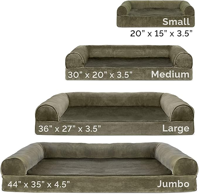 Furhaven Orthopedic Dog Bed for Large/Medium Dogs w/ Removable Bolsters & Washable Cover, For Dogs Up to 55 lbs - Faux Fur & Velvet Sofa - Dark Sage, Large-PawvioPets