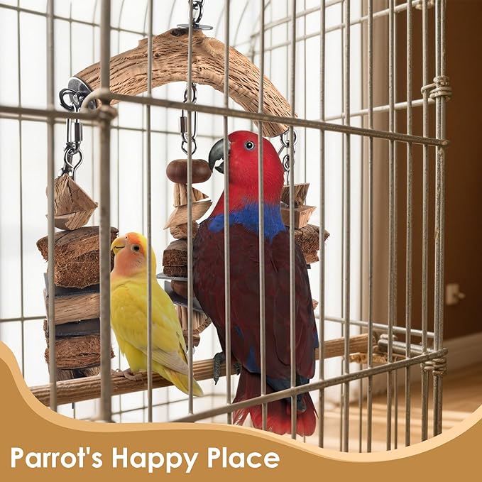 Bird Parrot Toys, Large Birds Wooden Chew Blocks with Stainless Steel Cage Hanging Bite Toy for Macaws, African Greys, Cokatoos, Amazon Parrots and Small Medium Parakeets-PawvioPets