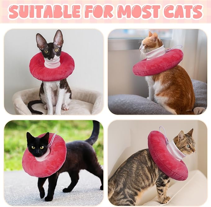 BRKURLEG Cat Cone Collar Soft, Cute Cat Recovery Cones, Soft Protective Pet Neck Cone, Adjustable Kitten Cones to Stop Licking, Pet Anti-Lick Wound Healing Elizabethan Collar, Pink, L-PawvioPets