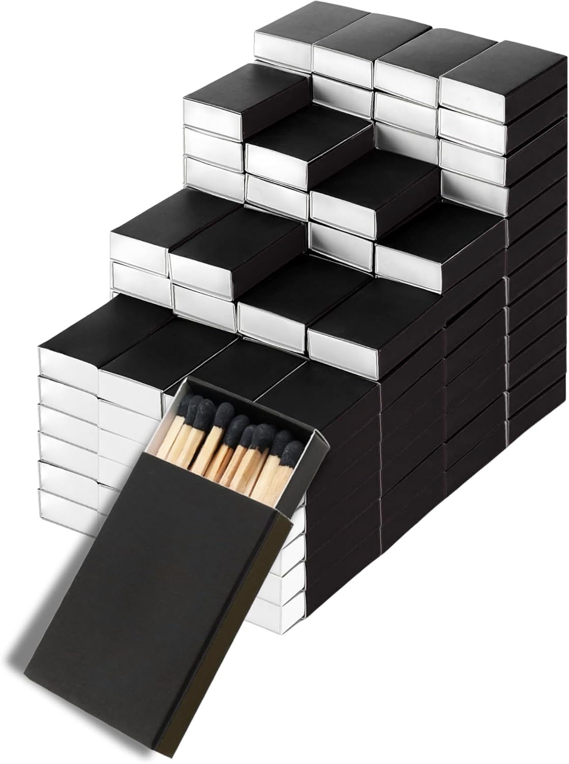 50 Boxes Blank Black Wooden Matches | Strike on Box Matchboxes Traditional Wooden Matchsticks | Wedding Party Event Favors to Customize