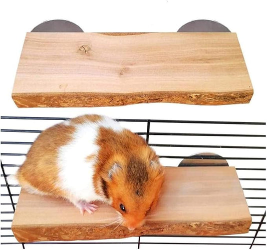 2Pcs Hamster Ledges Wooden Platform Rat Climb Platform Shelf Bird Perch Stand Toys Cage Accessories for Rat Squirrel Gerbil Suger Glider 2.6" X 5.9"-PawvioPets