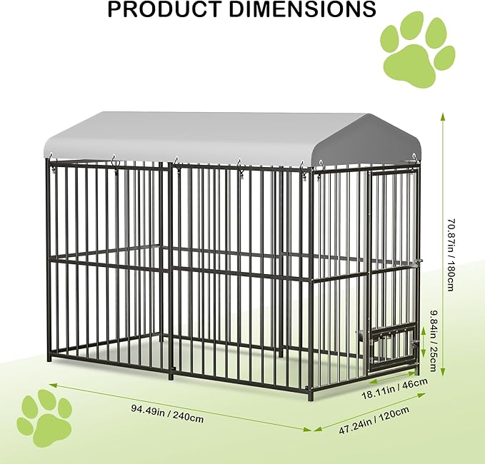 8x4x6 FT Outdoor Dog Kennel,Heavy-Duty Enclosures Outside with UV-Resistant Waterproof Roof Cover and Lock,for Medium and Large Dogs,Easy Assembly-PawvioPets