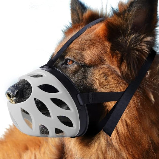 Dog Muzzle, Breathable Basket Muzzles for Small, Medium, Large and X-Large Dogs, Prevent Barking, Biting, Chewing Dog Mouth Cover Gray-PawvioPets