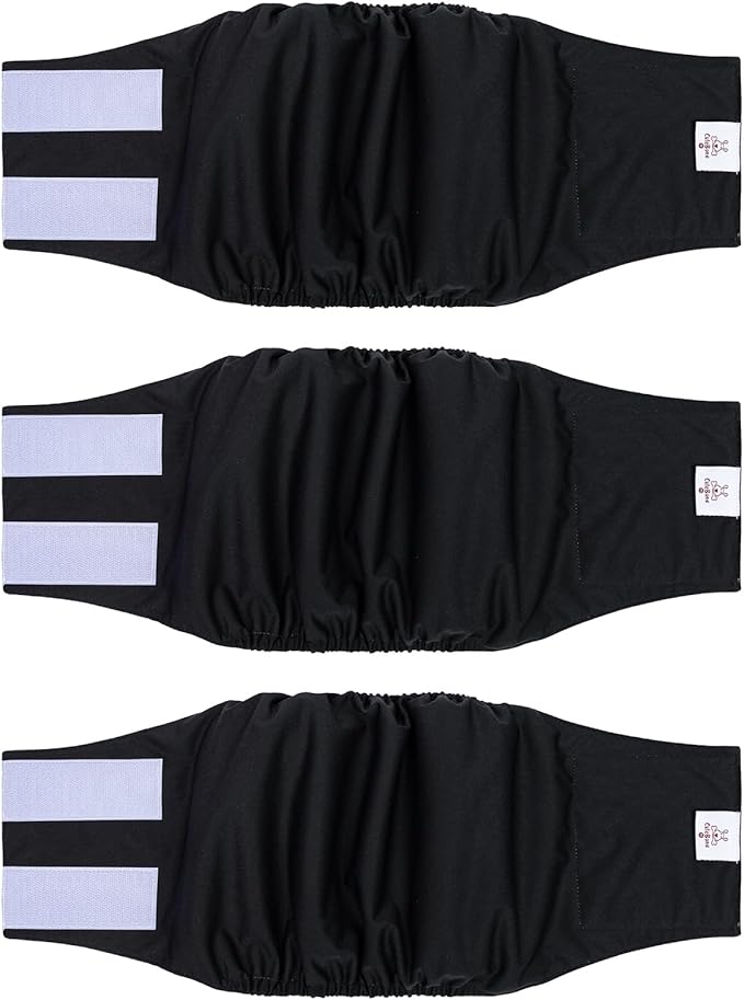 CuteBone Dog Diapers Male Washable Belly Band for Male Dogs Wraps Black 3pcs a Pack DM44L-PawvioPets