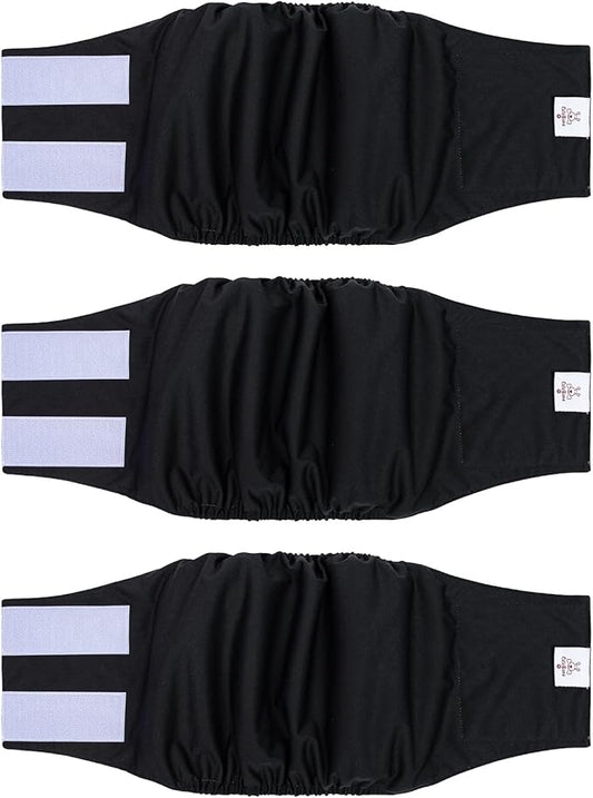 CuteBone Dog Diapers Male Washable Belly Band for Male Dogs Wraps Black 3pcs a Pack DM44L-PawvioPets