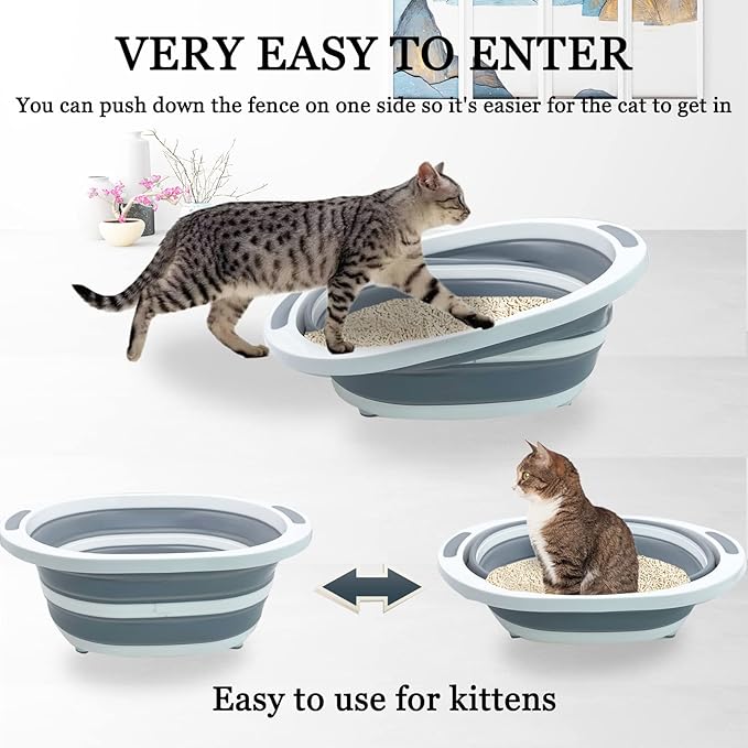 Fhiny Open Cat Litter Box, Small Litter Box for Kittens Low Entry Kitty Potty Pan Foldable Travel Toilet Waterproof for Indoor Small Pet Senior Cats 15.7"×12.5"-PawvioPets