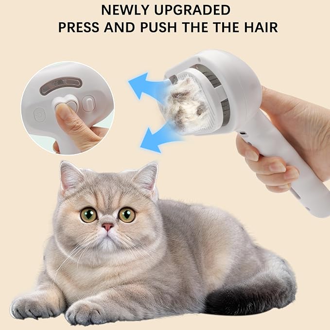 Cat Steam Brush for Shedding– 4-in-1 De-Shedding, Steam Spray, and Self-Cleaning Grooming Tool – Ideal for Long and Short-Haired Pets– Includes 2 Bottles of 120 mL Waterless Shampoo(White)-PawvioPets