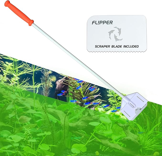 FL!PPER Flipper Platinum Aquarium Algae Scraper | Glass & Acrylic Tank Cleaner with Serrated Blade for Efficient Aquarium Maintenance (28” Rigid Shaft)-PawvioPets