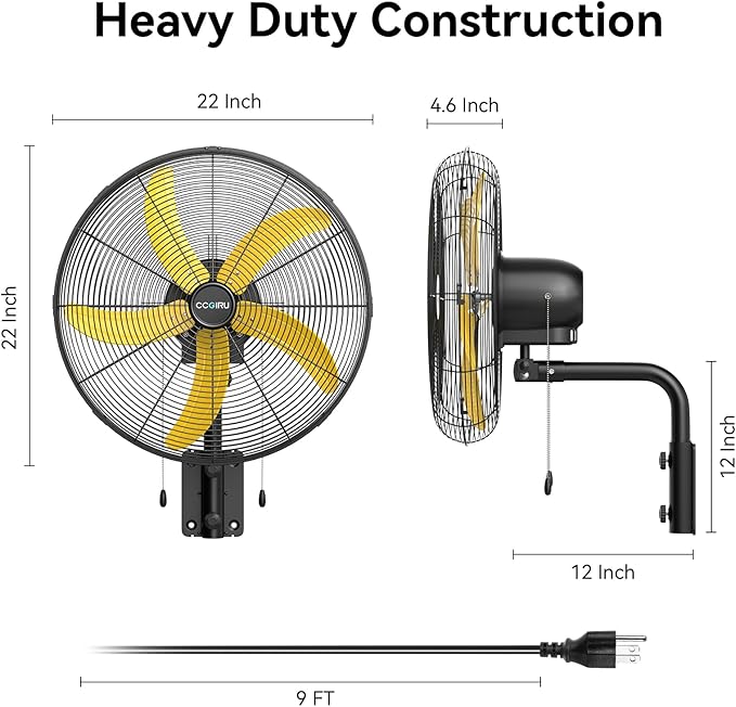5000 CFM 20" Wall Fan Oscillating, Professional Industrial Wall Mount Fan with 3 Speed for Warehouse, Factory, Workshops, and Garage, UL Listed-PawvioPets