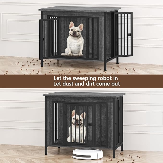 EasyCom 31.5" Small Dog Crate Furniture, Chew-Resistant Dog Crates for Small and Medium Dogs, Dog Kennel Furniture Indoor with 2 Doors and 3.94" Raised Feet, as TV Stand, End Table, Crate Table-PawvioPets