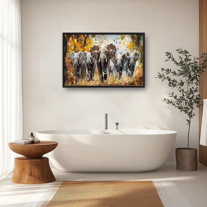 Extra Large Elephant Framed Wall Art for Living Room,Oversized Elephants Wild Animal Pictures Wall Decor,Forest Landscape Canvas Print Painting Modern Artwork Bedroom Office Bathroom 36L" x 24W"-PawvioPets