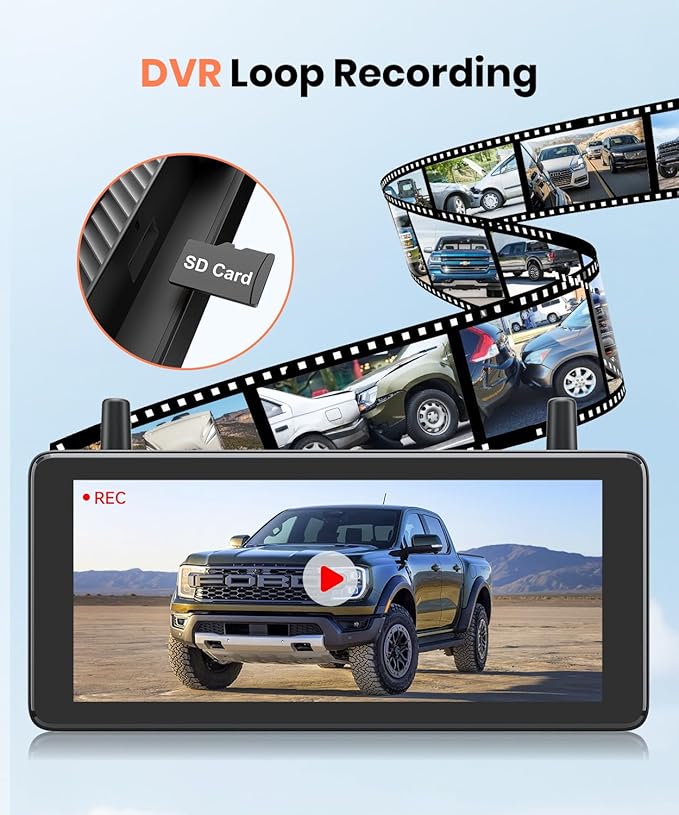 AUTO-VOX 7.2" DVR Portable Solar Wireless Backup Camera:HD 1080P 2 Min Quick Installation Support 2 Split Screen Back up Camera, IP69K Waterproof Reverse Camera for Car, Van, SUV, Truck, Trailer-PawvioPets