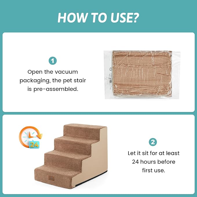 Dog Stairs for Small Dogs, 4 Tier Wider Pet Stairs for Couch and Beds, 17.7" H Non-Slip Dog Steps for Old Cats, Puppy, Small Medium Dogs, 17.7x23.6x17.7 inch, Light Brown-PawvioPets
