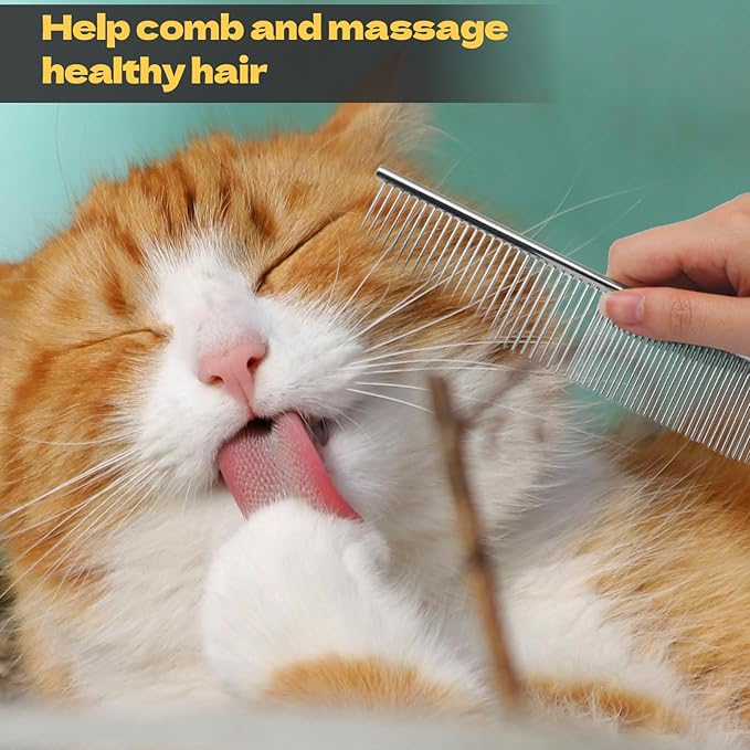 Biaungdo 2 Pcs Dog Grooming Combs Set, Metal Dog Comb for Removing Tangles and Knot, Cat Brush Grooming Tool for Long Haired Pets-PawvioPets