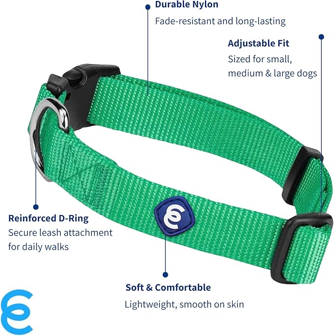 Blueberry Pet Essentials Large Dog Collar in Emerald | Adjustable & Eco-Friendly Durable Nylon Strap | Classic Collar for Large Dogs, Boy & Girl Pets-PawvioPets