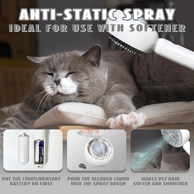 3-in-1 Steam Brush for Cats & Dogs – Hair Removal Comb with One-Click Release & Water Spray – Grooming Brush for Shedding, Long/Short Hair (white brushs)-PawvioPets