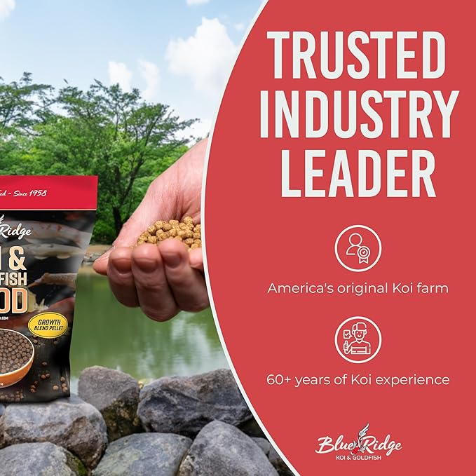 Blue Ridge Koi Fish Food 5lb - Koi Food 3/16” Large and Mini Blend Growth Formula, Goldfish Food, Premium Fish Food for Ponds, Ponds Fish Food, Floating Pond Pellets-PawvioPets