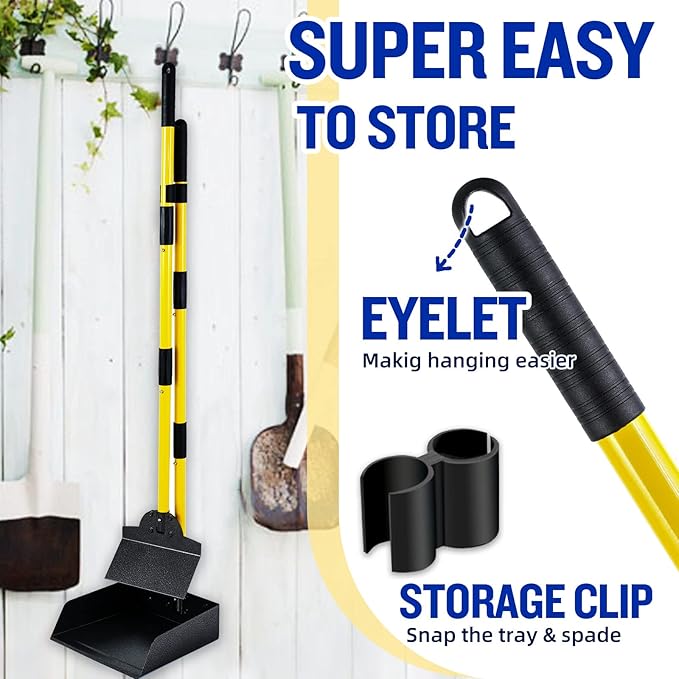 Dog Pooper Scooper,Tray and Spade Set Poop Scooper for Dogs, Adjustable Long Handle Metal Pooper Scooper with Bin for Pet Waste Removal, No Bending Clean Up for Medium and Large Dogs-PawvioPets