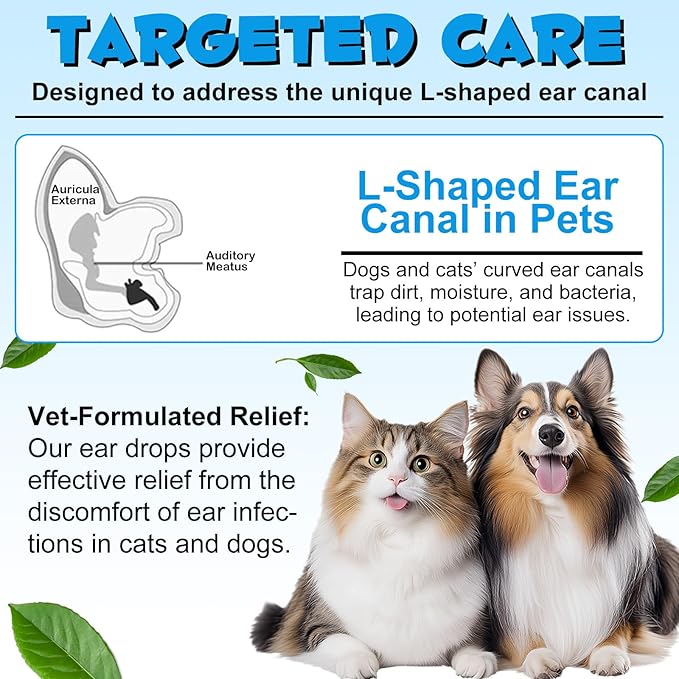 Dog Ear Infection Treatment, Cat & Dog Ear Cleaner for Itchy Relief, Antiseptic,Waxing,Cleansing, Ear Mite Treatment for Dog Cats, Yeast Ears Infection Treatment for Dogs, 2.02fl.oz-PawvioPets
