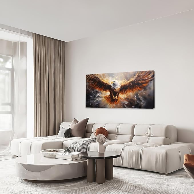 Bald Eagle Animal Large Canvas Flying Bird Wildlife Oversize Wall Art Living Room Big Wings Kitchen Pictures Framed Prints Aesthetics Wall Decor Painting Artwork for Bedroom Dining Office Home 60"x30"-PawvioPets