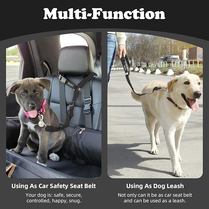 BWOGUE 2 Packs Dog Cat Safety Seat Belt Strap Car Headrest Restraint Adjustable Nylon Fabric Dog Restraints Vehicle Seatbelts Harness-PawvioPets