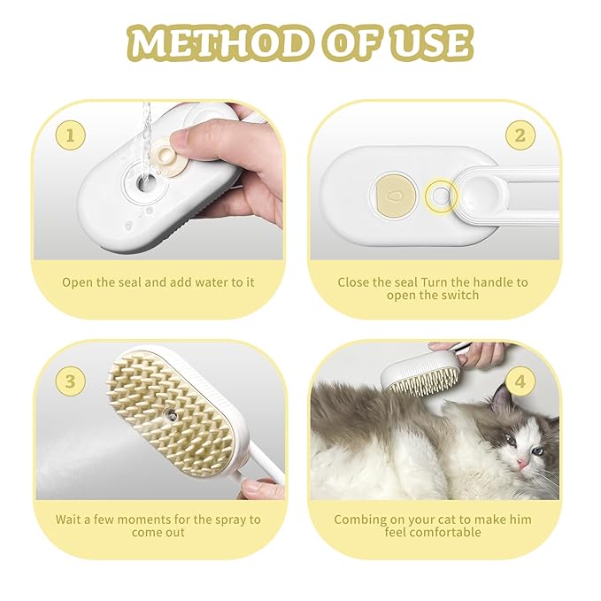 3-in-1 Rechargeable Steam Brush for Cats & Dogs - Anti-Static Spray Pet Grooming Brush with Warm Mist Massage, Hair Shedding Control, Detangling Comb & Cleaning Tool for Effective Deshedding-PawvioPets