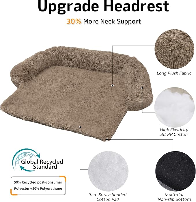 Calming Dog Bed Fluffy Plush Dog Mat for Furniture Protector with Removable Washable Cover for Large Medium Small Dogs and Cats (Medium(41x37x6), Camel)-PawvioPets