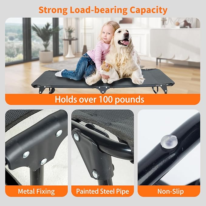 Dog Elevated Bed Foldable Portable Raised Bed Camping cot Outdoor Summer Dog Bed (Medium, Grey-Textilene)-PawvioPets