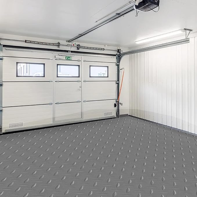 Boshen 7.5Ft x 17Ft Rubber Flooring Mats 2.9mm Thickened Diamond Plate Flooring Roll 127.5sqft Rubber Trailer Garage Floor Mats Non-Slip Floor Protector Mat for Garage Warehouse Gym Basement-Gray-PawvioPets