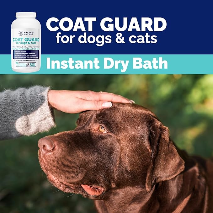 Coat Guard Dry Shampoo for Dogs and Cats - Extra Large 2 lbs Jar, Dog Dry Shampoo Powder, Waterless Dog Shampoo, Anti Itch Relief, Cedar Scented, Anti Dandruff, Hot Spots, Nature's Pure Edge-PawvioPets