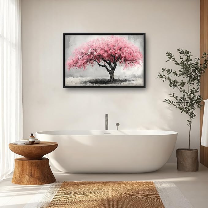 Extra Large Framed Pink Tree Wall Art,Abstract Tree of Life Wall Decor,Pink and Grey Pictures for Living Room,Canvas Print Painting Modern Artwork Bedroom Office Bathroom Home Decor 36L x24W-PawvioPets