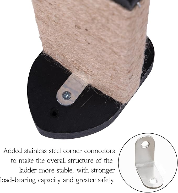 3-in-1 Cat Wall Steps - Climbing Wall Furniture & Shelves with Hemp Rope, Solid Wood Cat Ladder (Standard-Black)-PawvioPets