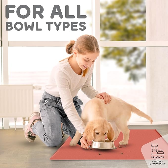 Dog Food Mat - 28x18 Raised Edges Dogs Mat for Food and Water Prevent Spill, Waterproof Cat Food Mats Protect Floors, Easy Clean Dog Bowl Mats for Food and Water, Silicone Pet Feeding Placemats-PawvioPets