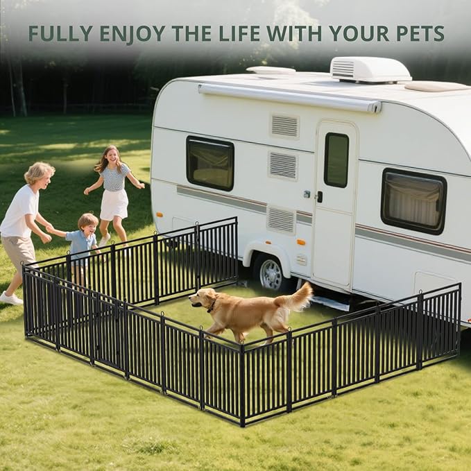 Dog Fence Outdoor Indoor, 40 Inch Height 24 Panels Dog Playpen for Large/Medium/Small Dogs Metal Dog Pen for Yard Camping and RV | Black-Silver-PawvioPets