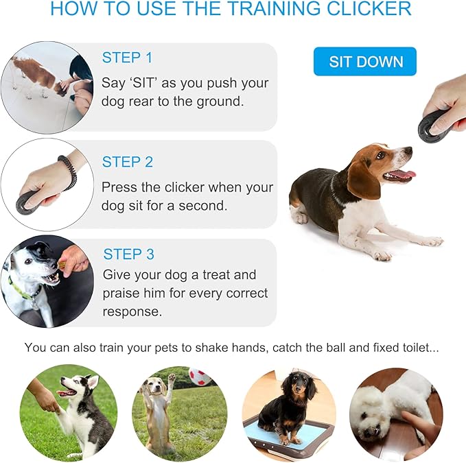 Dog Clicker for Training, 2 Pack Dog Training Clicker, Clicker Dog Training with Wrist Strap, Pet Training Clicker, Perfect for Dog Cat Puppies Behavioral Training (Black and Water Lake Blue)-PawvioPets