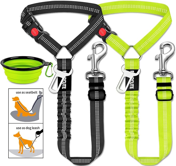 3 Piece Set Dog Seat Belt Retractable Dog Car Seatbelts Adjustable Pet Seat Belt for Vehicle Headrest Restraint Adjustable Heavy Duty & Elastic & Durable Car Harness for Dogs-PawvioPets