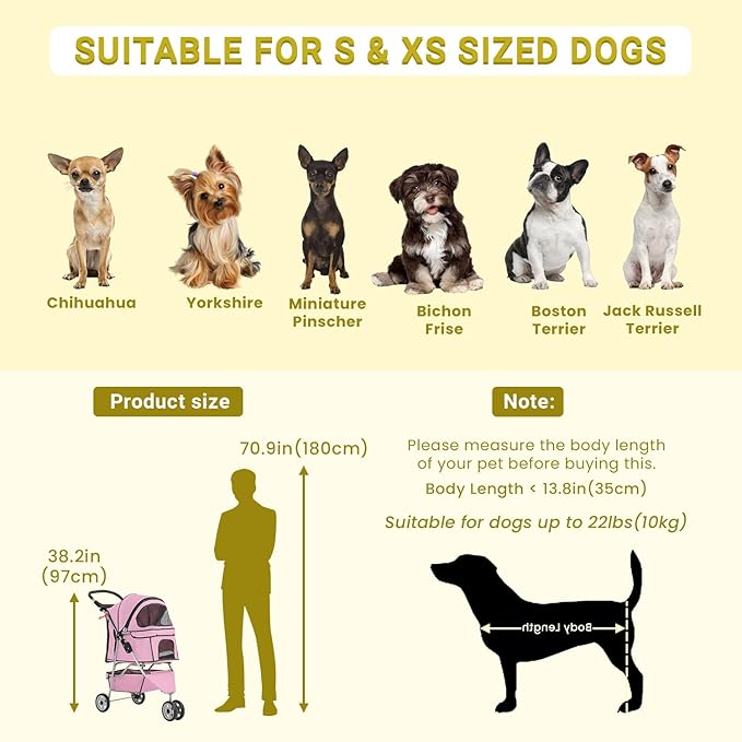 3-Wheels Pet Strolling Cart for Small Medium Dogs and Cats with Storage Basket,Holder, Foldable Pet Stroller with Waterproof Cover, Breathable Mesh for All-Season, Pink-PawvioPets