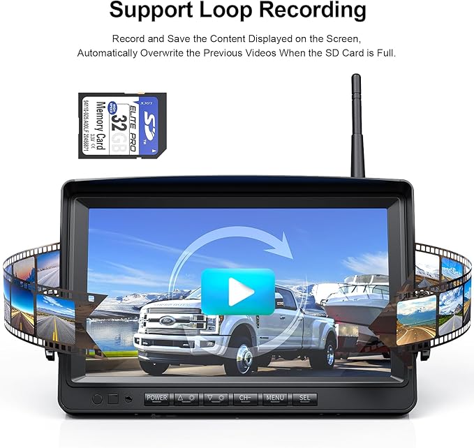 Fookoo HD 1080P 9" Wireless Backup Camera System, 9-inch Dual/Quad Split Monitor w/Recording, Supports 4 Cameras, IP69 Waterproof Rear View Cam Parking Lines 32GB SD Card for RV/Trailer/Truck(DW901)-PawvioPets