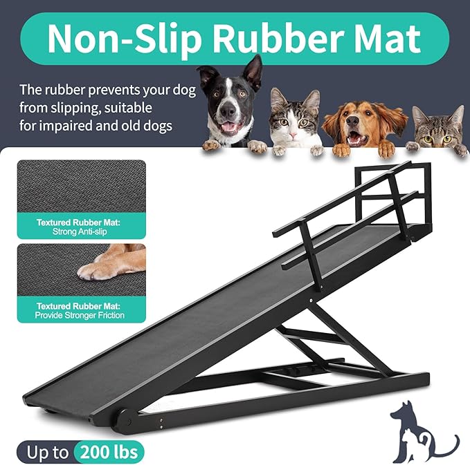 Dog Ramp, 5 Level Adjustable Height Folding Pet Ramp for High Bed, Portable Paw Ramps Large Bed Ramp for Medium & Large Old Dogs & Cats - Natural Wood Furniture Quality-PawvioPets